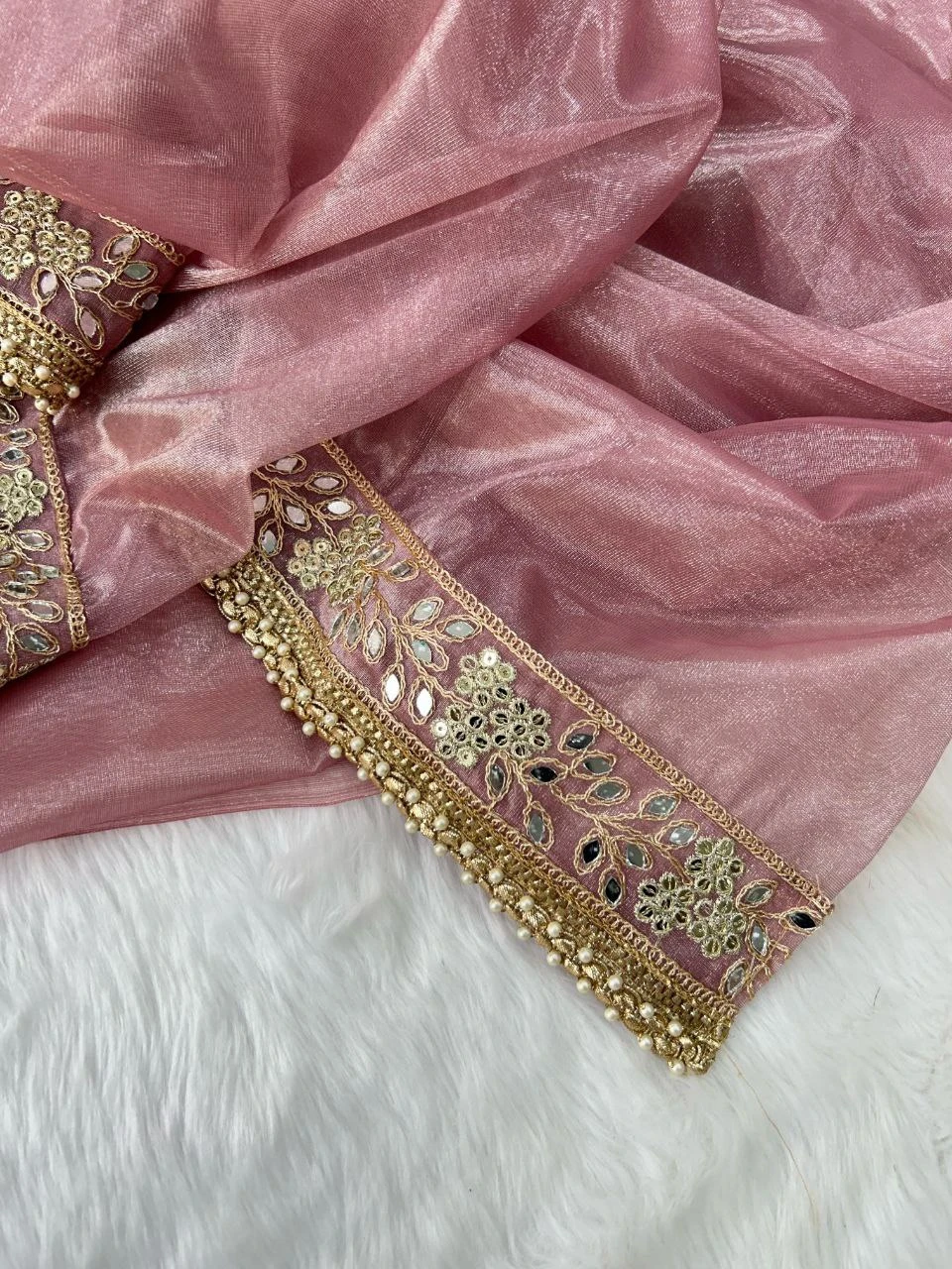 Designer Tissue Silk Fabric Saree With Mirror Work Wholesale — Wholesale Sarees, MPA wholesale from Surat — Photo 2